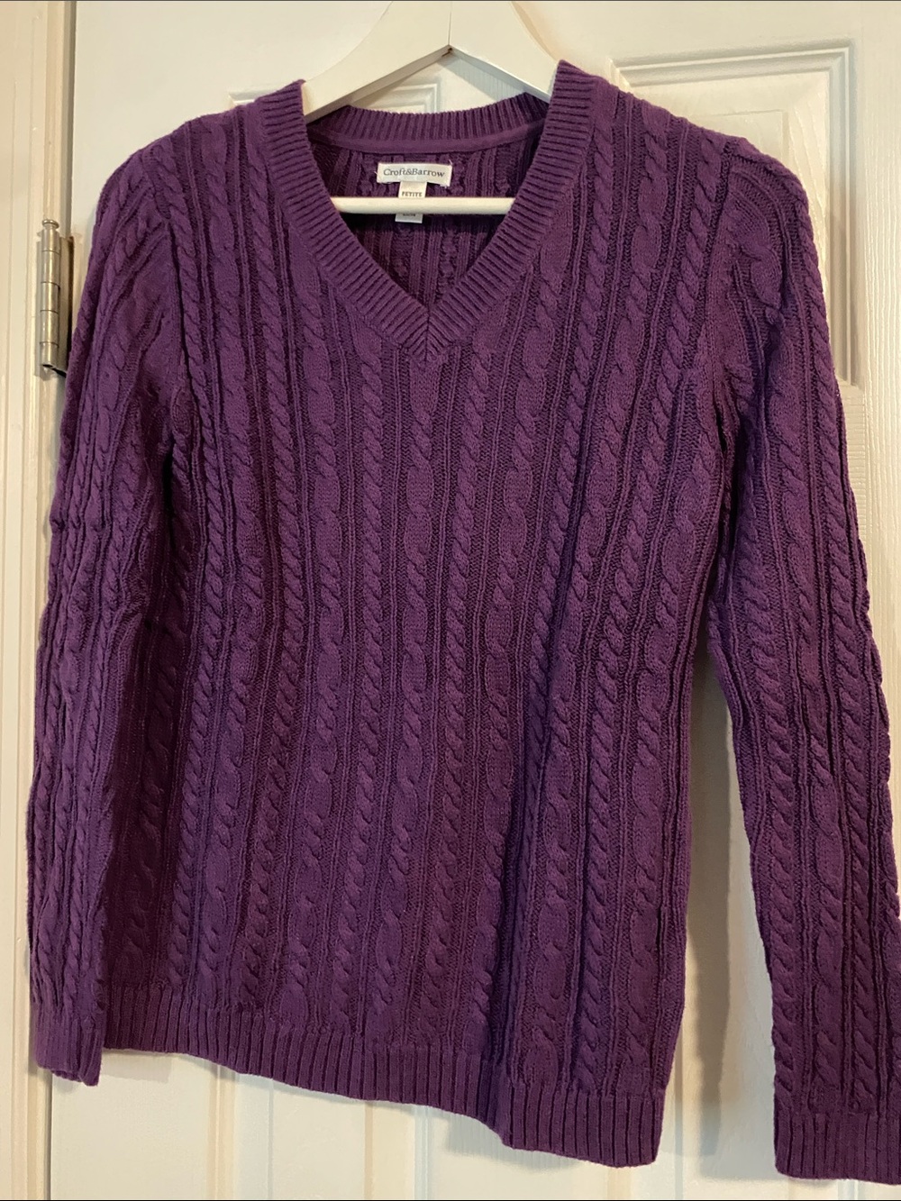 croft & barrow Deep Purple Cable-Knit V-Neck Sweater